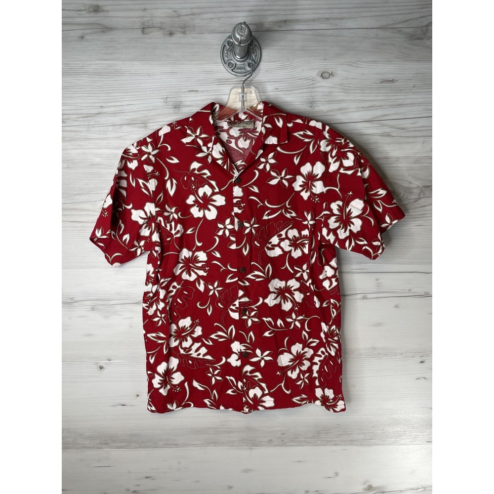 Hilo Hattie Shirt Kids Large Red Hawaiian Aloha Floral‎ Hibiscus Made Hawaii